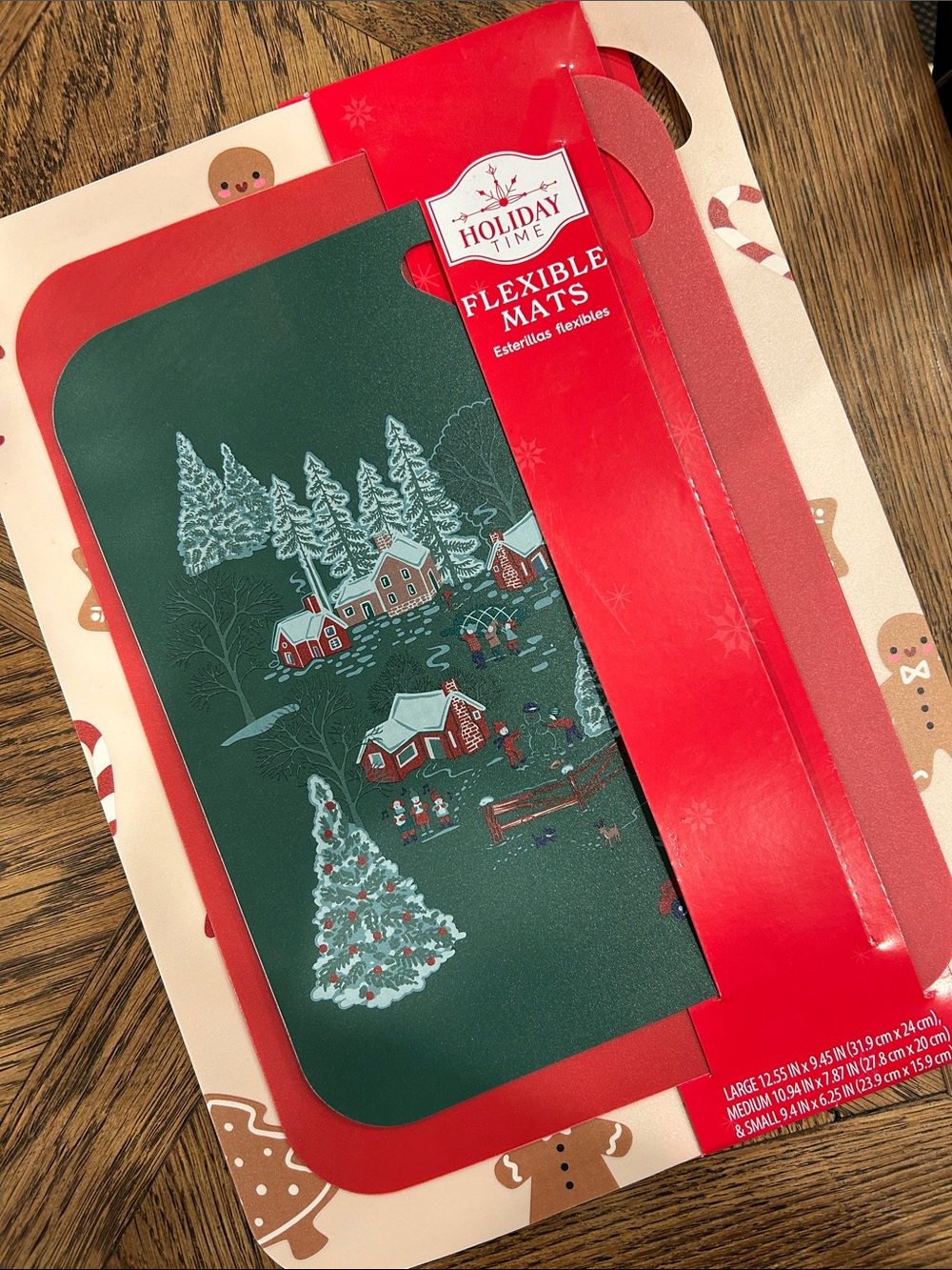 NWT Holiday Time Dark Green and Red Holiday Village Flexible Cutting Mats